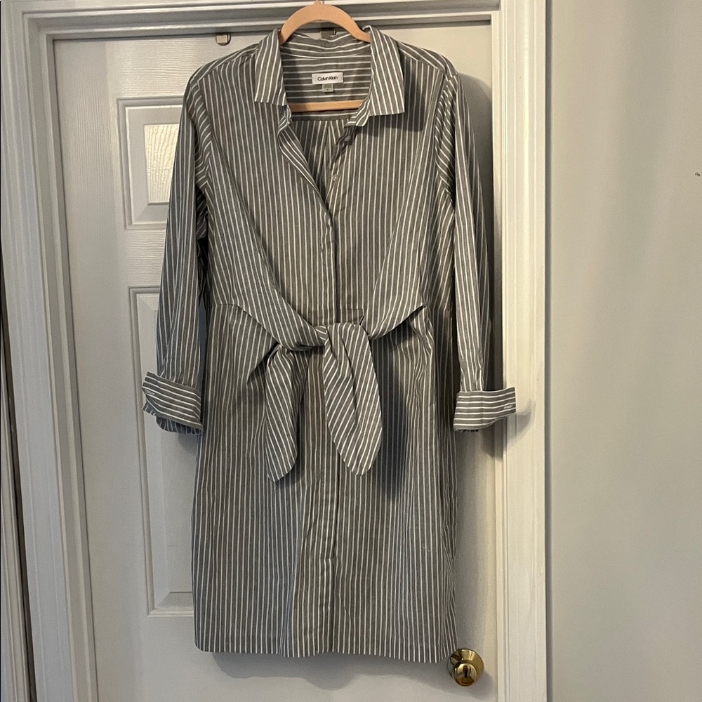 Grey and White Striped Dress